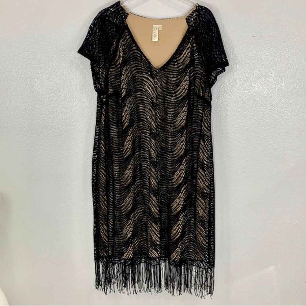Emma & Michelle Black Fringe Overlay Flapper Dress 18/20